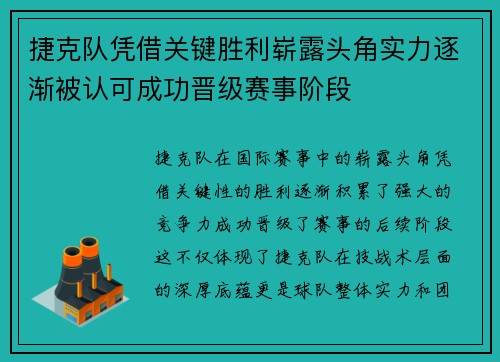 捷克队凭借关键胜利崭露头角实力逐渐被认可成功晋级赛事阶段